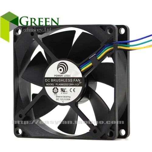New POWER LOGIC 8025 80MM 80*80*25MM Comptuter CPU Case Cooling fan PLA08025S12HH-1-LV 12V 0.5A with 4pin PWM