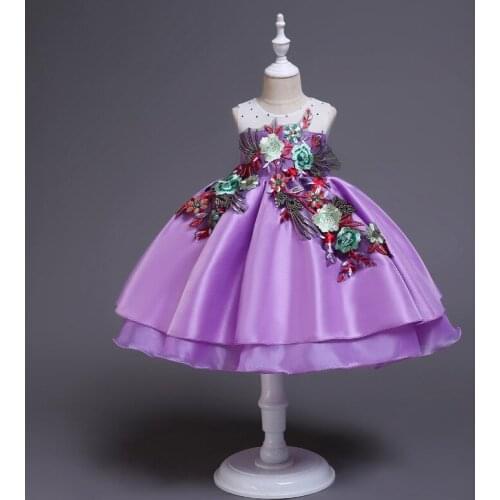 New 4-9 year old girl baby embroidered dress bow tie cute fluffy satin princess dress party performance dress