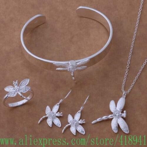 Silver Plated Jewelry Sets Earring 154 + Necklace 112 + Ring 262 + Bangle 068 /ebnamsua bcpajtwa AS141