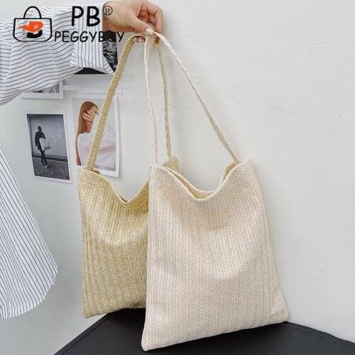 Casual All-match Women Pure Color Shoulder Underarm Tote Bag Summer Vacation Travel Straw Woven Large Capacity Handbags