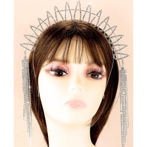 Luxury Rhinestone Headpiece Tassel Bridal Head Chain for Women Handmade Crystal Hair Pieces Headwear Accessories Hat Gift