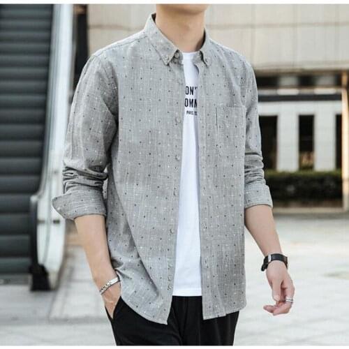 New Men Long Sleeve Shirts Male Dot Classic-fit Comfort Soft Casual Tum-Down Shirt Casual Male Shirt Tops