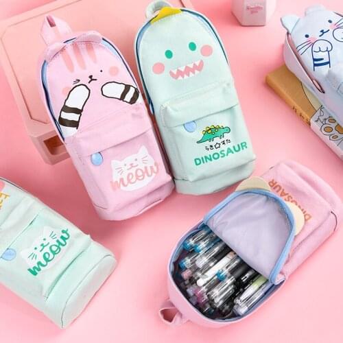 Cute Cartoon Pencil Case Pouch Bag School Supplies Large Capacity Girls Boys StationeryBox Organizer Standing Bags