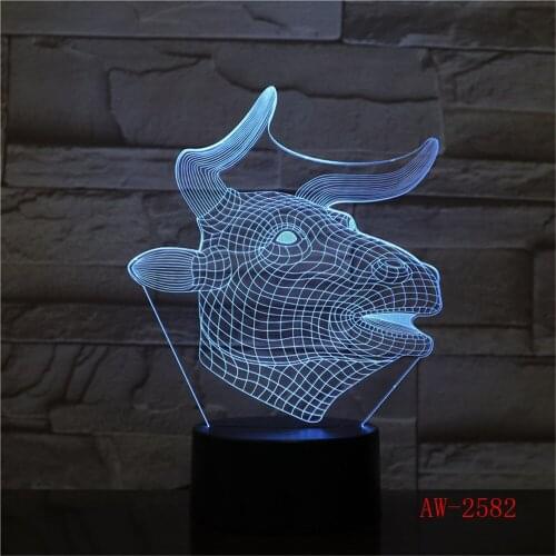 12 Zodiac OX 3D Night Light LED Luminaria Novelty Touch Table lamp 7 Colors Changing Desk USB Lamp Room Decor Lamp AW-2582
