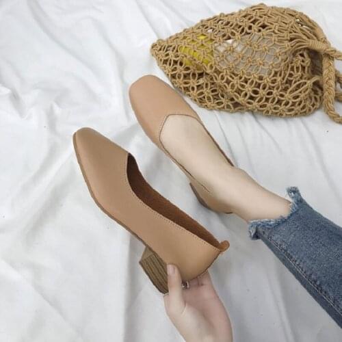 Spring and autumn new suede shallow mouth comfortable thick sole shoes super popular comfort high heels
