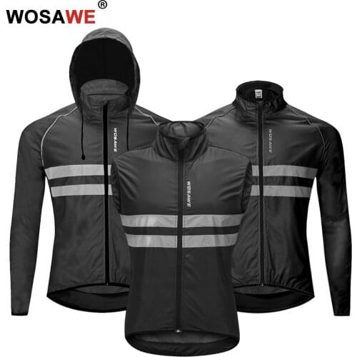 WOSAWE Windproof Motorcycle Jacket Hooded Waterproof Motorbike Reflective Vest Racing Riding Motocross Jacket Black Men Women