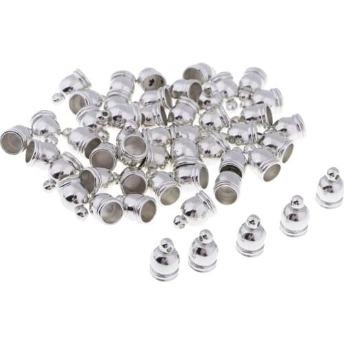 50 Pieces Charms Bead End Caps Stopper Fit 6mm Cord Leather Crafts Necklace Sliver
