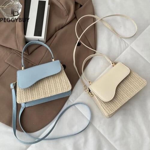 Casual Straw+leather Handbag Women Summer Rattan Bag Handmade Woven Beach Circle Bohemia Shoulder Crossbody Bag New Fashion