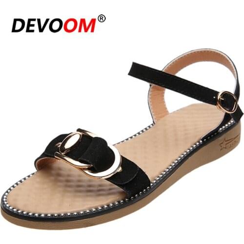 New Metal Buckle Strap Sandals Women Suede Ladies Casual Flats Shoes Sandalias Verano Mujer Women Platform Sandals Womens Wedges