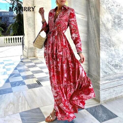 Summer Colorful Women Long Sleeve Dress V Neck High Waist Patchwork Holiday Maxi Dress Elegant Female Casual Loose Ruffles Dress