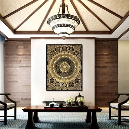 Golden Calligraphy Art Buddha Statues Canvas Painting Modern Religious Wall Art Picture for Living Room Home Decoration Posters