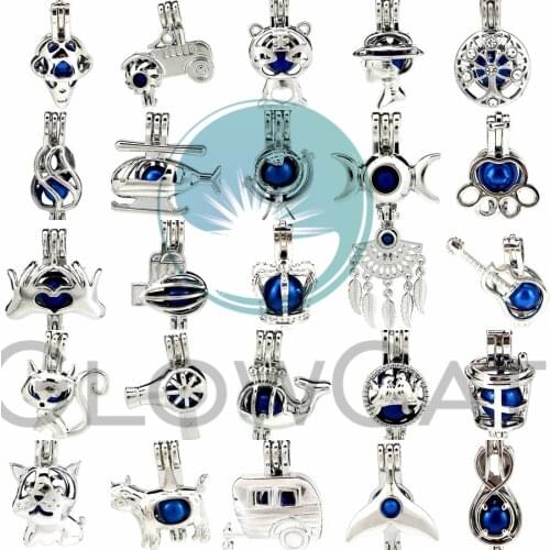 1X Lady Helicopter Pet Dog Filigree Charms Beads Cage Perfume Oyster Pearl Cage Locket for Pendant