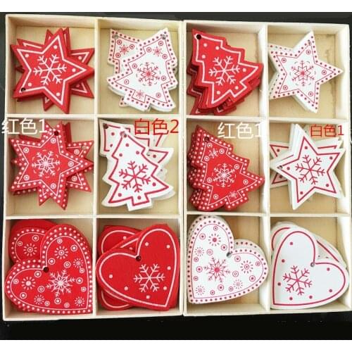10PCS Red White Christmas Wooden Pendants Ornaments DIY Wood Crafts Kids Gift Xmas Tree Ornament Christmas Party Decorations