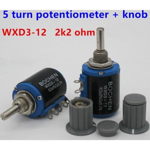 2PCS WXD3-12 2W 2K2 ohm WXD3-12-2W 2.2K 5 ring multi-circle precision wire-wound potentiometer + 2PCS knob cap (copper core)