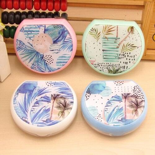 5pcs Fashion lovely simple personality beautiful Scenery and trees pattern contact lenses box practical With mirror Nursing box
