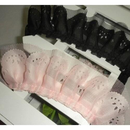 5 Yard/lot 5CM Wide DIY handmade black white pink lace trim gauze lace fabric chiffon folds doll clothes accessories