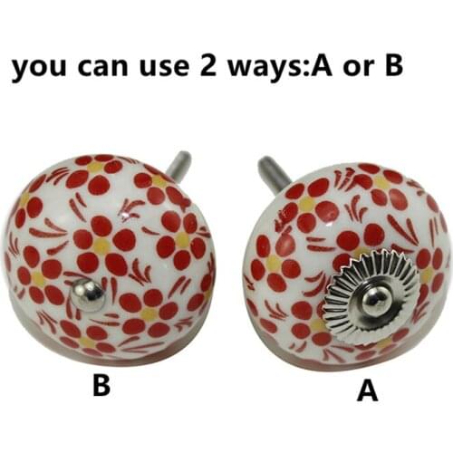 Antique Red Round Cabinet Knobs,European Furniture Handles Ceramic Door Drawer Cupboard Kitchen China Pull Handle,41*25mm,2Pcs