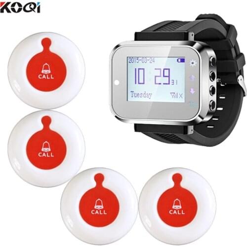 433.92mhz Wireless Calling System 1 Watch Pager 4 Waiter Call Button Restaurant Equipment