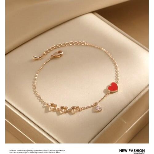 Red Peach Heart Bracelet Female Girlfriends Bracelet Simple Personality Student Bracelet Durable Not Fade LXH