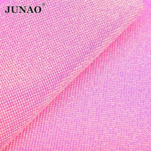 JUNAO SS6 Self Adhesive Pink AB Rhinestone Trim Mesh Fabric Decoration Crystal Ribbon Tape Diamond Strass Applique DIY Crafts
