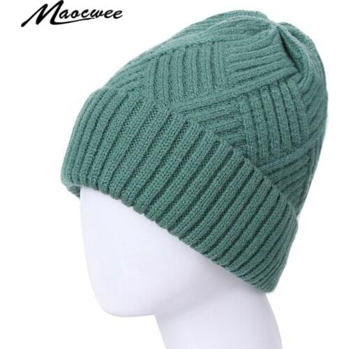 Women Hat Baggy Bonnet Beanies Female Outdoor Warm Knitted Winter Hats Soft Striped Cashmere Knitted Beanie Hat Solid Color Caps