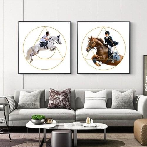Geometric Abstract Pattern Animal Black White Horse Equestrian Skill Canvas Painting Wall Picture Posters Living Room Decoration