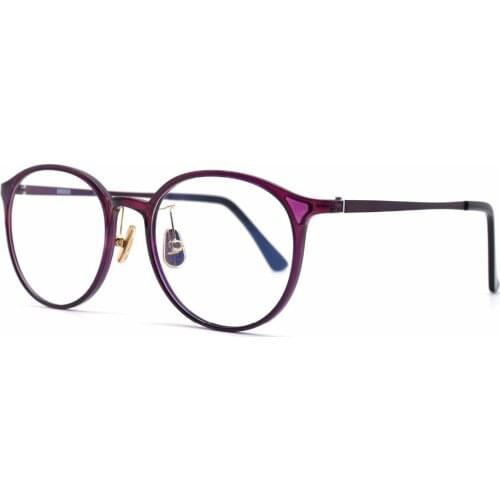 HKUCO Classic Stylish Clear Lens Frame Glasses Purple Circle Frame