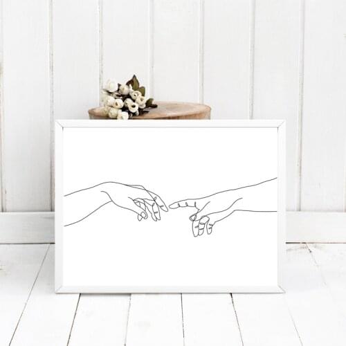 The Creation of Adam Hands Line Drawing Art Prints Black White Michelangelo Painting Canvas Pictures Poster Bedroom Wall Decor