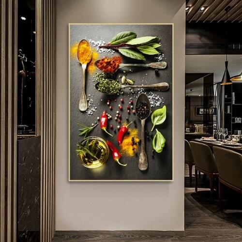 Nordic Kitchen Poster Spices Spoon Chili Prints Canvas Painting Cuadros Restaurant Wall Art Home Decoration Pictures NO Frame