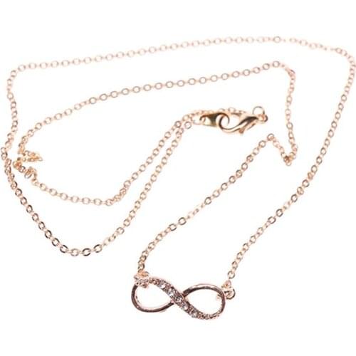 Tiny Infinity Crystal Pendant Necklaces for Women Choker Lucky Number Eight Geometric Long Chain Necklace