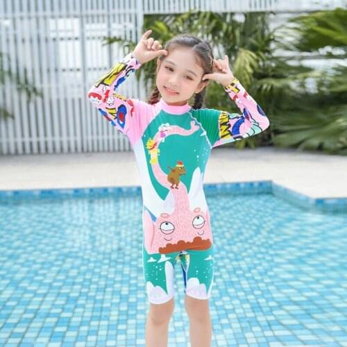 Girls Two Piece Rash Guard Swimsuits Kids Long Sleeve UV Sun Protection Sunsuit Swimwear Sets