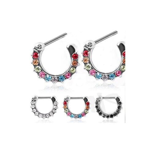 Lot 50pcs 14g~1.6mm Surgical Steel CZ Clicker Small Hoop Septum Nose Ring body piercing jewelry HOT