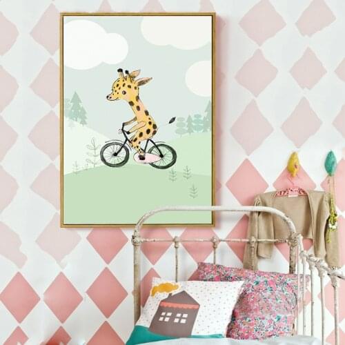 Cartoon Poster Small Animal Pilot Childrens Room Decoration Canvas Painting Submarine Airplane Wall Picture Nursery Home Decor