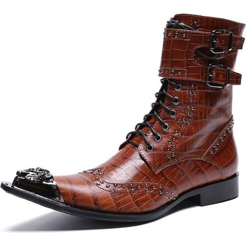 Elevator shoes men breathable pointed toe leather male boots male boots the trend of fashion boots genuine leather boots rivet