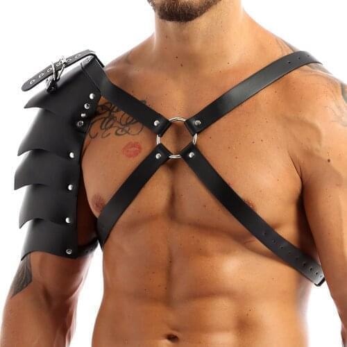 Men Faux Leather X-Shape Adjustable Body Sexy Straps Chest Harness with Shoulder Armors Male Steampunk Gothic Rave Bondage Belts