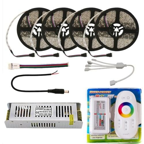 5M/10M/15M/20M Kit 5050 RGB RGBW RGBWW 5050 LED Strip Flexible Tape Set 2.4G Touch RF Remote Controller+12V Power Adapter DC12V