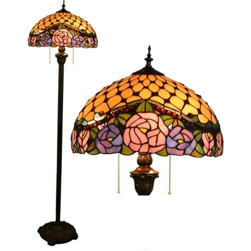 European style Tiffany rose flower Stained Glass floor lamp for dining room bedroom lamp E27 110-240V