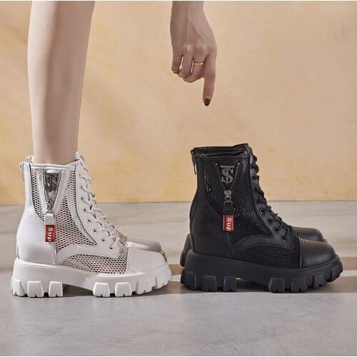 New Product Net Face Martin Boots Women Thick Bottoms Increased After Zip Women Short Boots Hollow Martin Boots Female