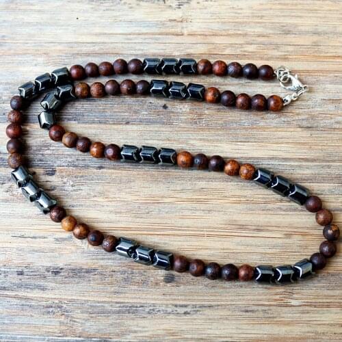 New Design fashion Black Mens Hematite & brown Stone Beads Necklace Fashion Jewelry