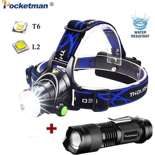 Rechargeable Headlamp T6/L2 Zoom Headlight Waterproof Head Lamp Torch Flashlight Head lamp use 2*18650 battery