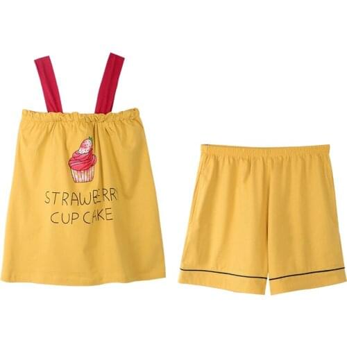 Womens Sling Pajamas Sexy Pajama Set Cartoon Pyjamas With Chest Pad Sweet Casual Soft Sleepwear Suits Homewear Girls Nightwear