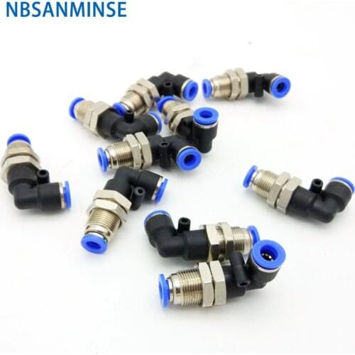 10Pcs/Lot PLM Bulkhead Union Elbow Pneumatic Air Connector Quick Connecting Tube Fitting NBSANMINSE