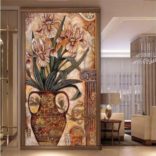 Beibehang Custom environmentally friendly 3d imitation oil painting ethnic wind flower vase abstract porch background wall paper