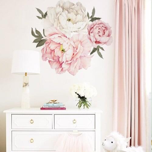 Removable Watercolor peony Wall Sticker for Bedroom Bathroom Stickers on the wall Eco-friendly Plant Vinyl Decal Home Decoration