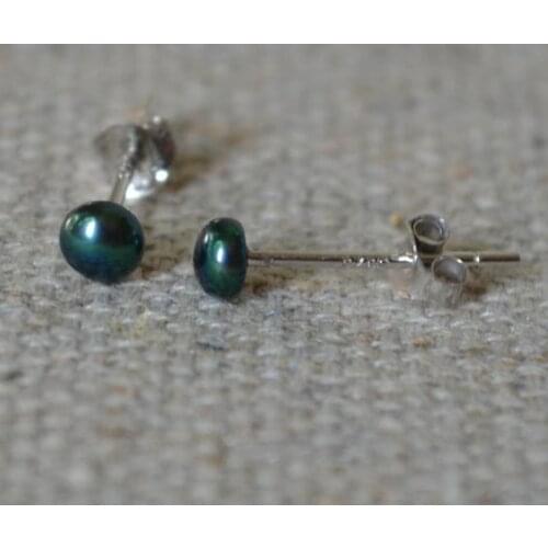 Tiny Small Pearl Earrings 3.5-4mm Black Genuine Freshwater Pearl 925 Sterling Silver Stud Earring Baby Children Fine Jewelry