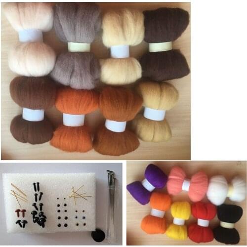 Wool roving DIY 66s felt 100% wool needle felting wool fiber 15colours kit free shipping