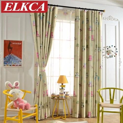 Owl Kids Curtains for Children Blue Thick Owl Printed Blackout Curtains for the Bedroom Window Curtains for Living Room