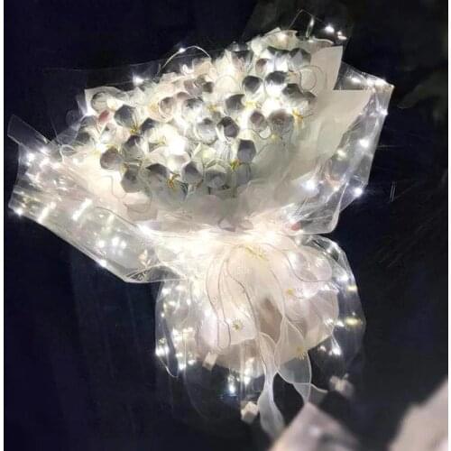 LED Luminous Transparent Wrapping Paper Lamp Strawberry Bouquet Wrapping Material Valentines Day Flower Wrapping Paper