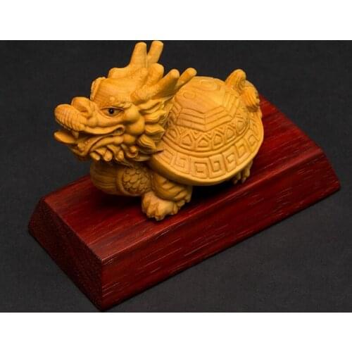 Chinese Style The Dragon Turtle Solid Wood Feng Shui Mascot Ornaments Animal Wall Decorations Zodiac Bixie Decoration