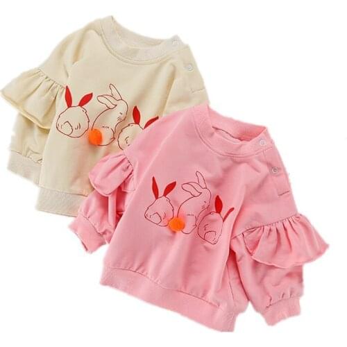 Spring Autumn Baby Girls Cute Rabbit Cotton Floral Long-sleeved Top